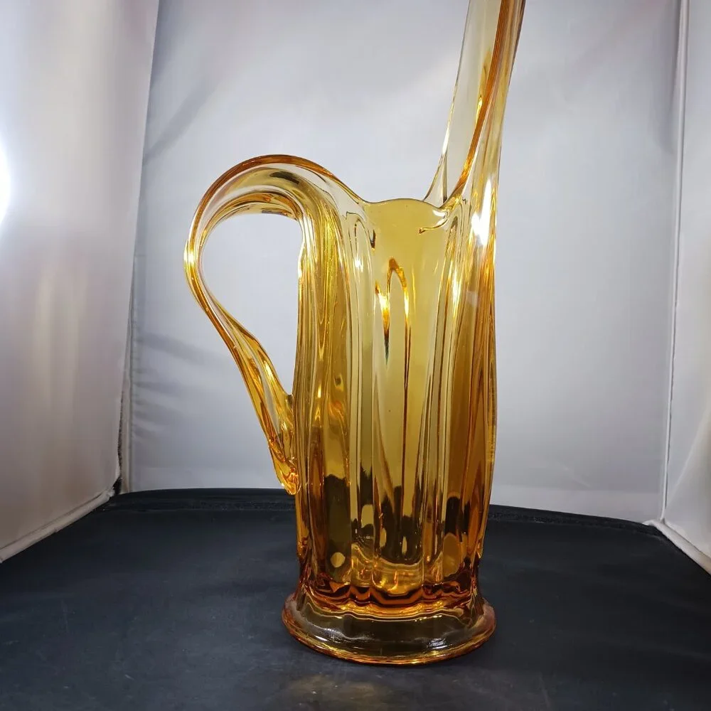 Vintage Le Smith  Amber Glass Swung Vase Glass 17in Tall RARE